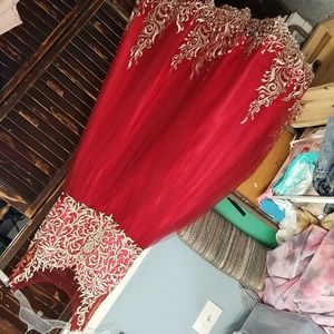 Little girl red & gold corset back formal